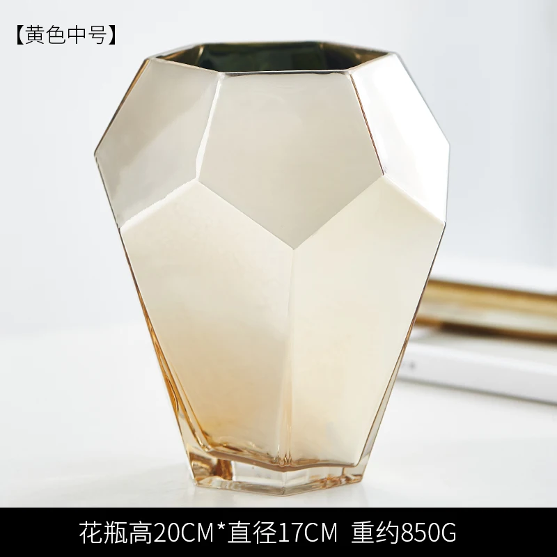 Home Vase Glass Vases Geometric Golden Flower Insert Artificial Fake Rose Origami Furnishings Home Decoration Accessories Modern - Цвет: A-middle