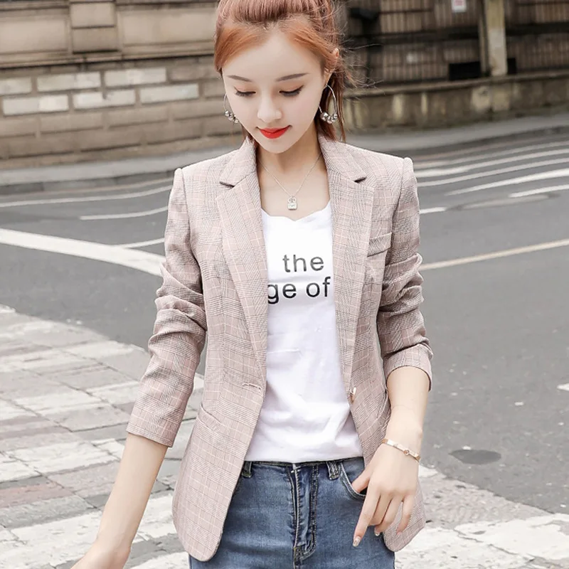 

Plaid Small Suit 2019 Spring And Autumn New Style Korean-style Women's Slim Fit Casual Hong Kong Flavor Retro CHIC Coat Suit Fas