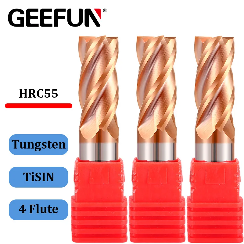 

HRC55 Carbide End Mill Straight Cutter for Metal Alloy Coating Tungsten Cutting Tool CNC Maching Endmills 4 Flute Milling Cutter