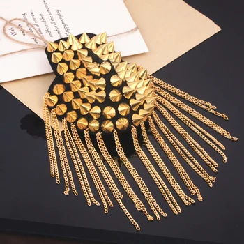 

1 Pair Tassel Chain Epaulette Punk Style Pin Vintage Rivet Fashion Brooch Jacket Accessories Club Shoulder Badges Evening Party