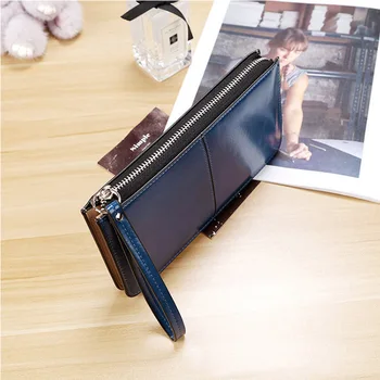 

Fashion Korean Women Clutch Bag With Wristband Leather Solid Color Lady Girl Long Wallet Card Holder Zipped Coin Purse UND Sale