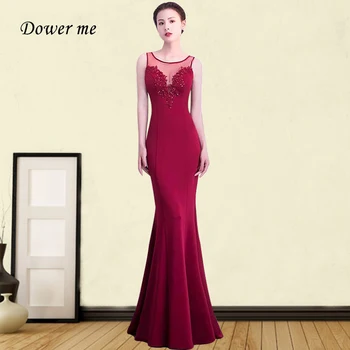 

Evening Gowns Burgundy GDX299 O-neck SleevelessFormal Dress Backless Mermaid Evening Dresses Long Appliques Robe De Soiree