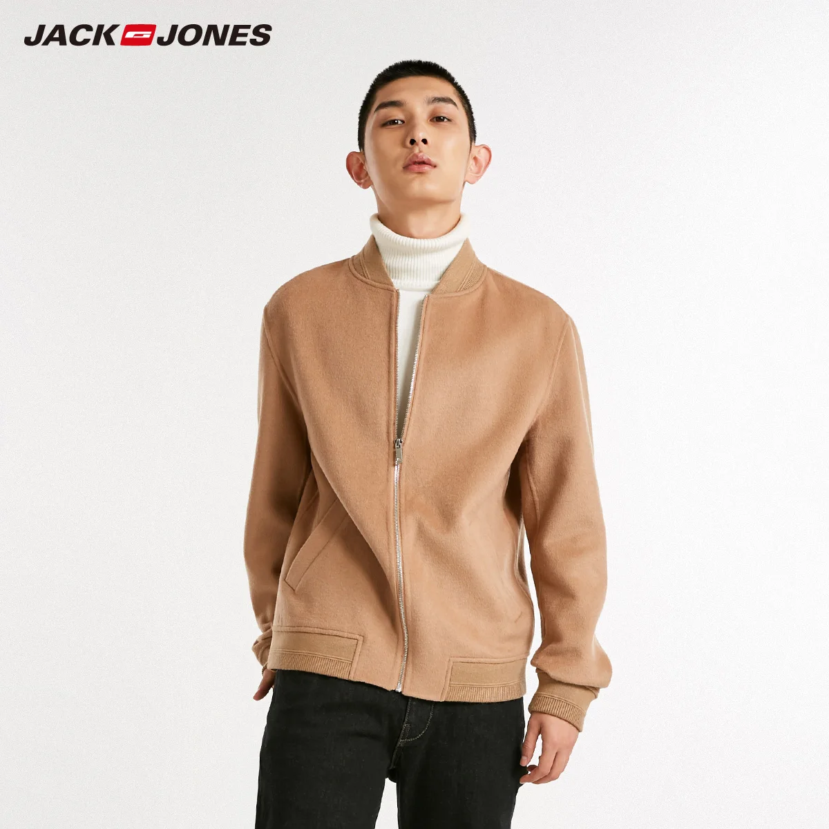 JackJones Мужская короткая Зимняя шерстяная бейсбольная куртка с полосками сзади | 218427508 - Цвет: CHANTERELLE