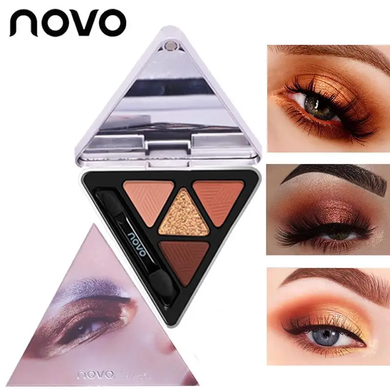 

NOVO Triangle Butter Glitter Eyeshadow Nude 4 Colors Brighten Eye Makeup Shimmer Matte Pigmented Eye Shadow Waterproof Cosmetics