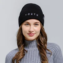 Новая модная женская Молодежная шерстяная шапка с вышитыми буквами, Мужская Уличная Лыжная вязаная шапка с отворотами для мальчиков и девочек