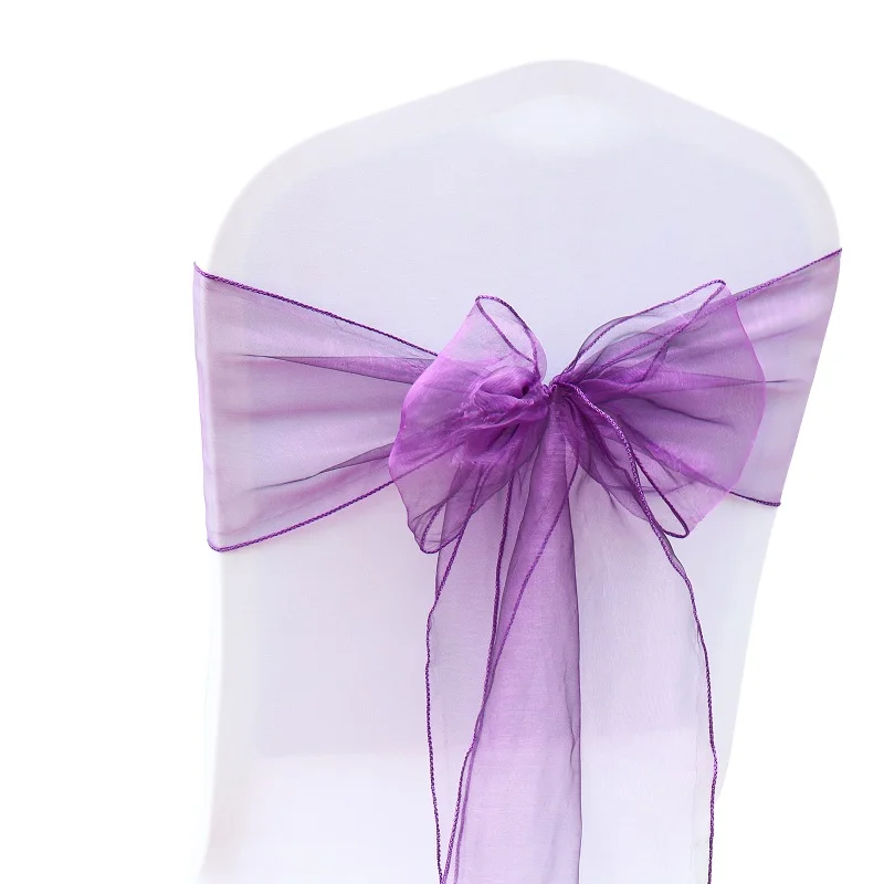 25 шт./лот ленты для свадебных стульев из органзы, ленты для стульев, бант для украшения рождественских стульев, вечерние принадлежности, праздничные украшения «сделай сам» - Цвет: Purple