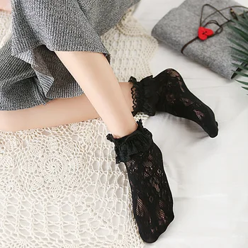 

Spring and summer new big lace pile pile socks female thin section tube socks Japanese hollow transparent female socks wholesale