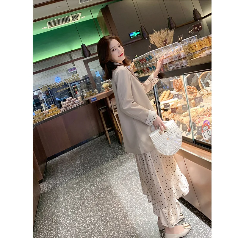 

Spring 2019 New Style Korean-style Casual Small Suit + Polka Dot Strap Dress Set Royal Sister-Style Western Style Two-Piece Set