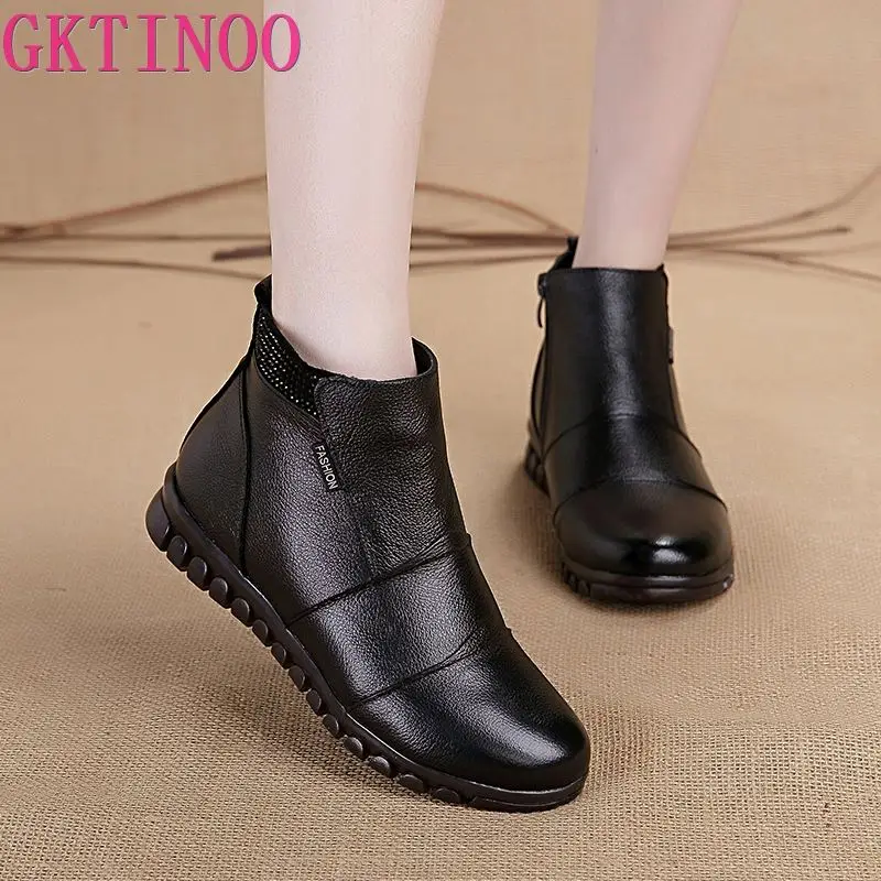 GKTINOO Women Boots Winter Shoes Fashion Woman Genuine Leather Wedges Ankle Boots Casual Keep warm Women Snow Boots