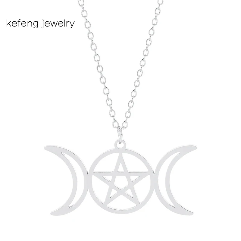 Женская цепочка из нержавеющей стали Moon Sun Pentagram серебряное ожерелье в стиле