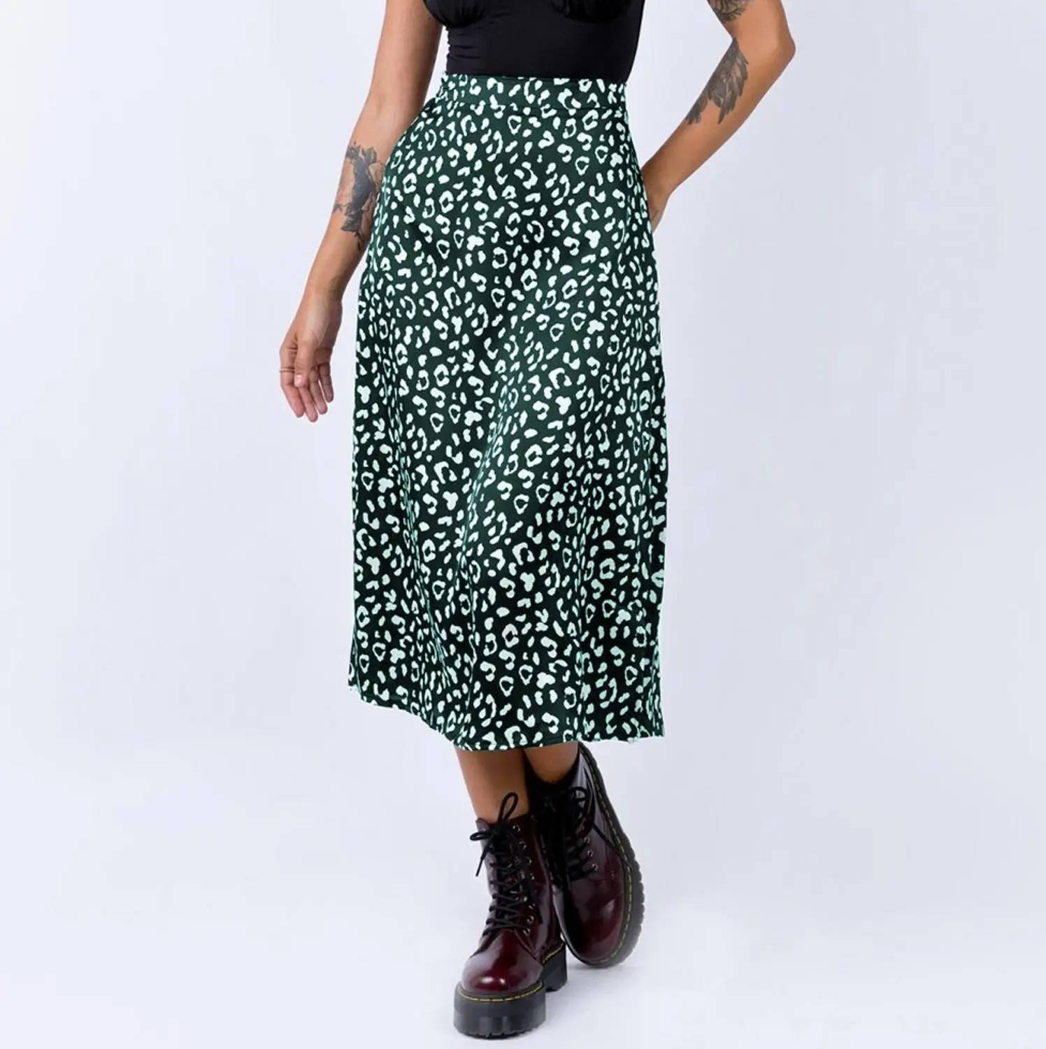 Women Leopard Print Split Skirts High Waist Chiffon A-Line Leopard Print Zipper Medium Skirt Girls Sexy Fashion Women Skirt #C3