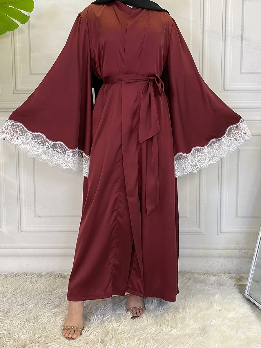 1872#Modest Kimono Open Abaya Dubai Fashion Lace Applique - CHAOMENG MUSLIM SHOP