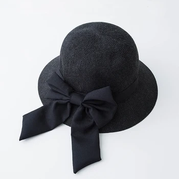 

Straw hat female summer simple bow tie leisure foldable big brim sun hat travel fisherman hat