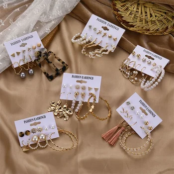 

FNIO Rattan Dangle Earrings Set For Women Fashion Shell Pearl Flower Earring 2020 NEW Vintage Butterfly Earrings Party Jewelry