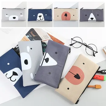 

4 Styles Simple cartoon Creative Canvas Bag Female Student Bulk Zippered Pencil Case Pencil Bag Student Stationery Office