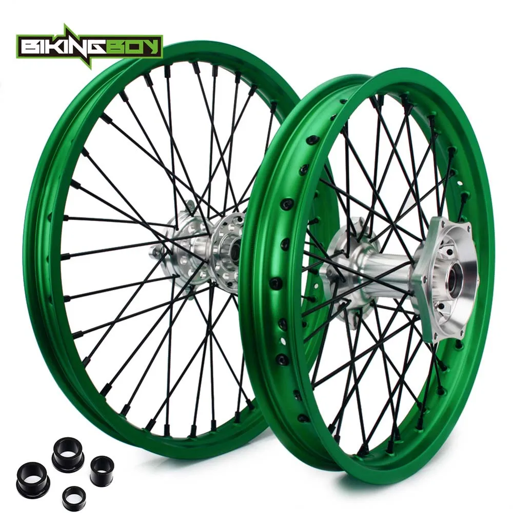 BIKINGBOY 2" 19" 1" передние задние колеса обода ступицы+ прокладки для Kawasaki KX 250 450 F 2006- KX125 KX250 2006-2013 - Цвет: 21 18 Silver Green