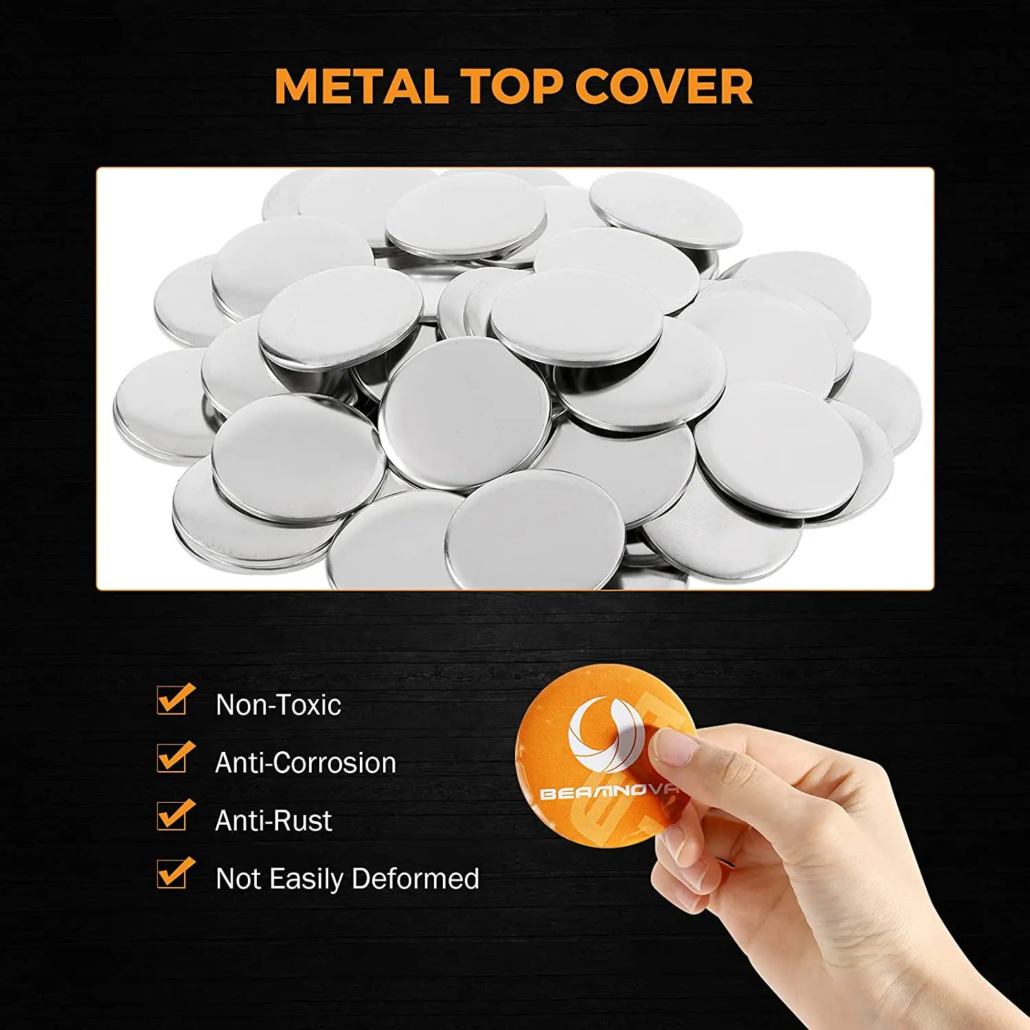 200 Sets of Metal Button Parts Supplies for Button Maker Machine Round Pin Maker Includes Metal Top, Metal Clip Bottom, Plastic Film 44mm / 1.73in (1