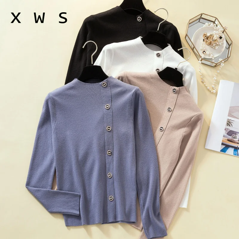 

Женские свитера 2020, зимние топы, свитер с высоким воротником, пуловер на пуговицах, джемпер, вязаный свитер, Женский Зимний пуловер для дам, Новинка