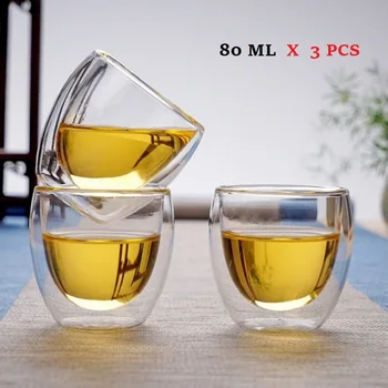 

3 Pcs/set 80 ml Heat-resistant Double Wall Glasses Tea Cups Coffee Glasses Double Bottom Mug Whiskey Glass Milk Tea Glass Cups