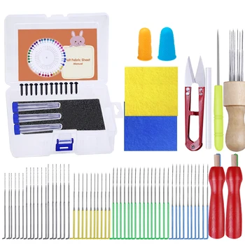

LMDZ 95Pcs Needle Felting Tools Kit with 8 Needles Foam Mat Scissors Instructions Storage Box and Other Felting Supplies