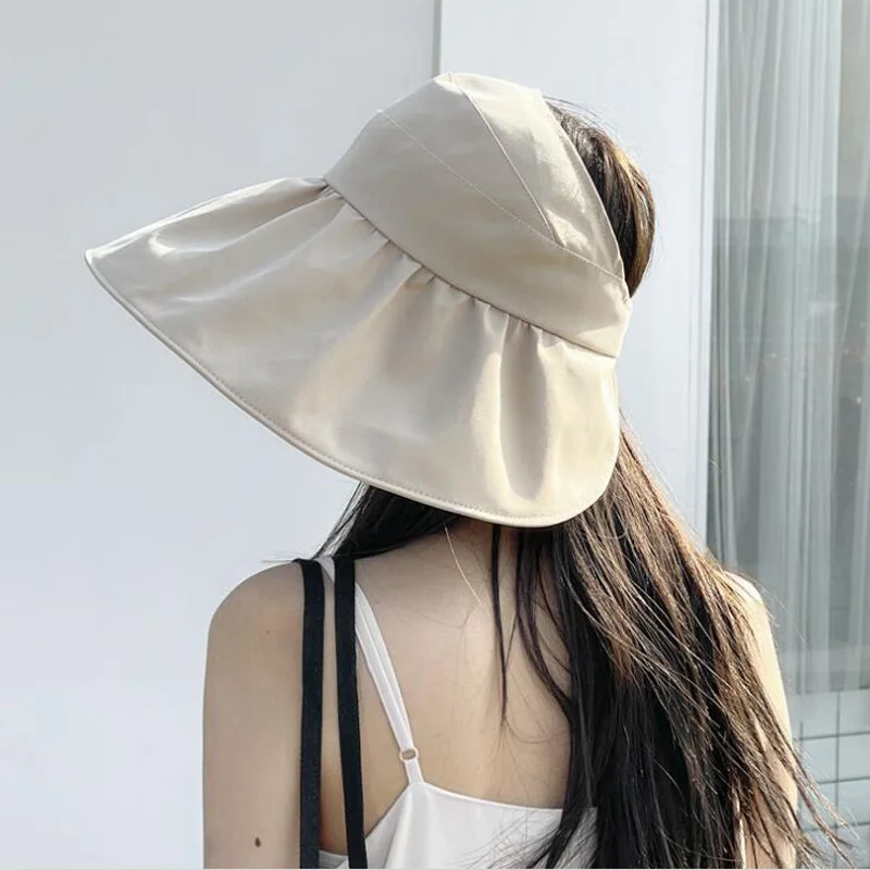 New Korean fashion women summer sun visor wide-brimmed hat beach hat adjustable UV protection female cap packable