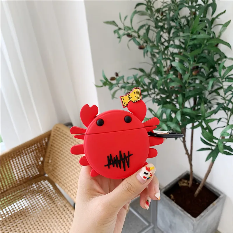 

3D Cute Cartoon Red Crab Silicone Wireless Bluetooth Headphones Case Box For Apple Airpods 1/2 Charging Case For Earpods Case