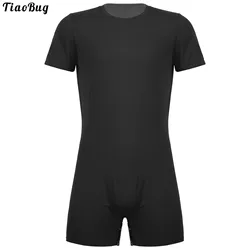 TiaoBug Summer Men Round Neck Short Sleeve Jumpsuit Sports Exercise Running Casual One-Piece Swimming Bathing Rompers