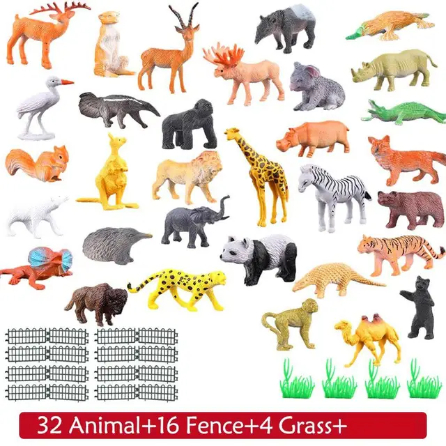 5-53Pcs/set Animal Toy Simulation Mini Jungle Dinosaur Wildlife Model Wild Zoo Plastic Collection KidsModel Action Character Toy 3