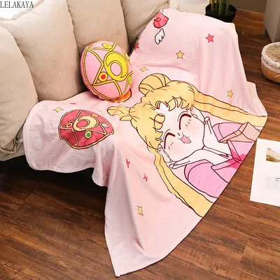 Billig 2 In 1 Nette Sailor Moon Usagi Tsukino Magie Array Plüsch Spielzeug Weiche Angefüllte Klimaanlage Warm Kissen Kissen Mit decke Geschenk