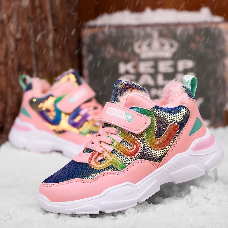 

Girls' Shoes 2019 Winter plus Cotton CHILDREN'S Shoes Hip Hop plus Velvet Breathable Autumn And Winter Girls Athletic Shoes Popu