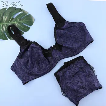 

Parifairy C D E Cup Women's Floral Printing Lingerie Set Sexy Lace Plus Size Bra Non-padded Push Up Sexy Bra And XL- 6XL Panty