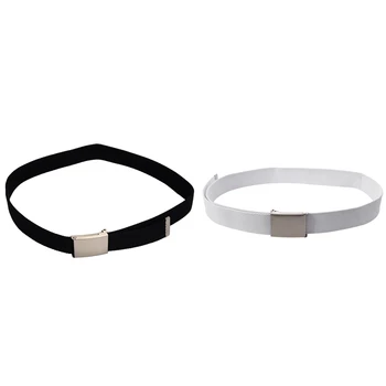 

2Pcs Unisex Plain Webbing Canvas Metal Buckle Belt Black & White