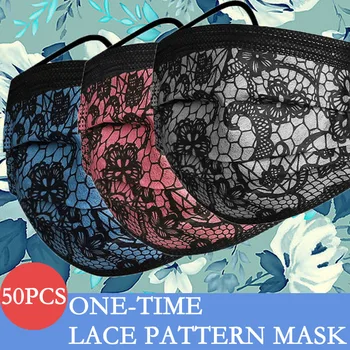

10pcs/50pcs/100pcs Lace Disposable Mask 3 Layers With Melt Blown Cloth Dustproof Filter Pink Blue Black Adult Mask