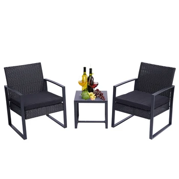 

3 Pieces Patio Set Outdoor Wicker Patio Furniture Sets Modern Set Rattan Chair Conversation Sets with Coffee Table for Yard