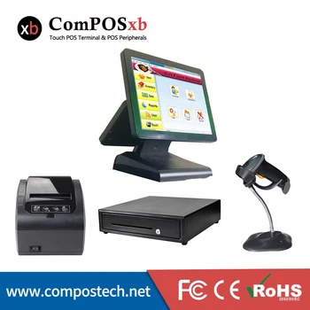 

ComPOSxb 15+12inch touch screen POS All In One with printer/scanner/cash drawer black