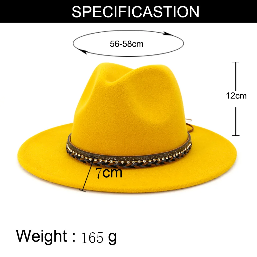 QIUBOSS шерсть мягкая фетровая шляпа фетровая Джаз Fedora шляпы для мужчин и женщин платье Панама с широкими полями шляпка для официальных мероприятий Gambler Гангстерская шляпа черного и желтого цвета