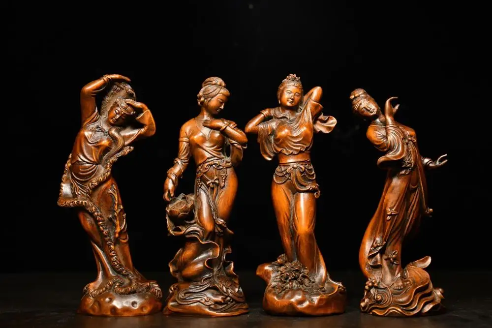 

6" China Collection Old Boxwood Four beauties statue Representative of ancient Chinese beauty Beautiful, kind and simple