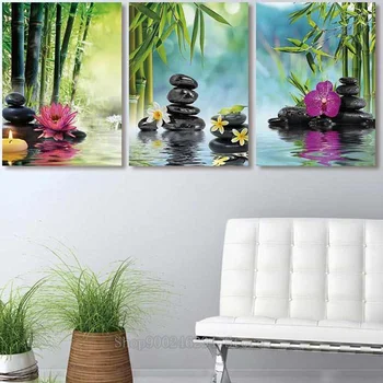 

Diy 5d Diamond Painting Bamboo and stone flowers in water Cross Stitch Round square Diamond Embroidery Home art decoration FF443