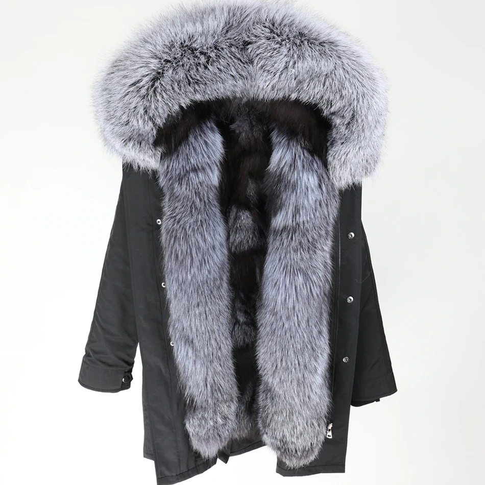 MAOMAOKONG зимняя куртка женская длинная куртка натуральный мех енота большой воротник пальто парка куртка Паркера