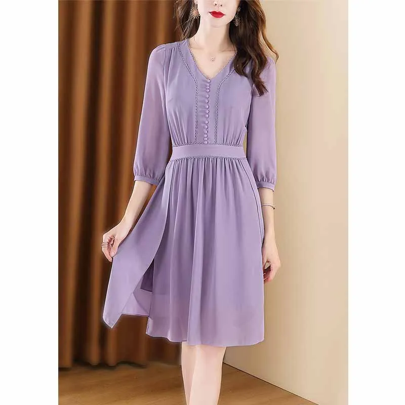 

Ozhouzhan Fashion Waist Hugging Chiffon Dress Women's Mid-length Spring Clothing 2019 New Style Three-quarter-length Sleeve A- l