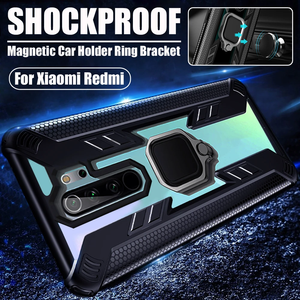 For Xiaomi 8 Lite CC9 Pro Note10 9T Case Shockproof Magnetic Car Holder Ring Bracket Cover Redmi Note 8T/7/8 K20 Shell |
