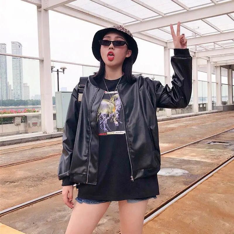 Autumn And Winter WOMEN'S Dress-BF Style PU Leather Zipper Leather Coat