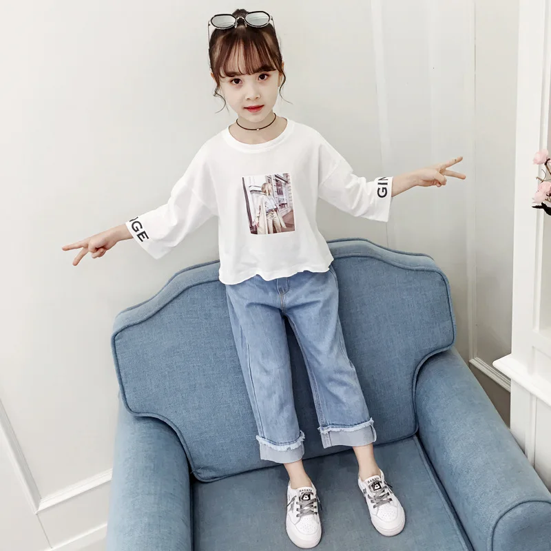 

2020 New Style Girls Autumn Western Style Fashionable Set Big Boy Children Spring And Autumn Fashion Casual Cowboy Two-Piece Set
