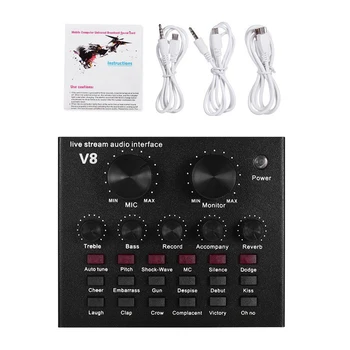 

V8 Sound Card Audio Set Interface External Usb Live Microphone Sound Card Bluetooth Function for Computer Pc Mobile Phone Sing