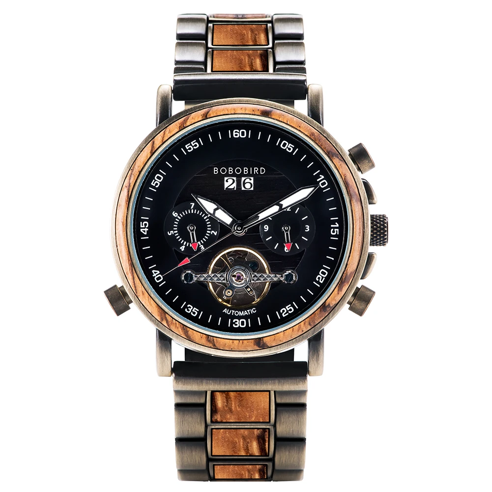 BOBO BIRD Men Automatic Mechanical Watch Couple Wristwatch Multifunctional Auto Date Chronograph Custom Clock Gift reloj hombre