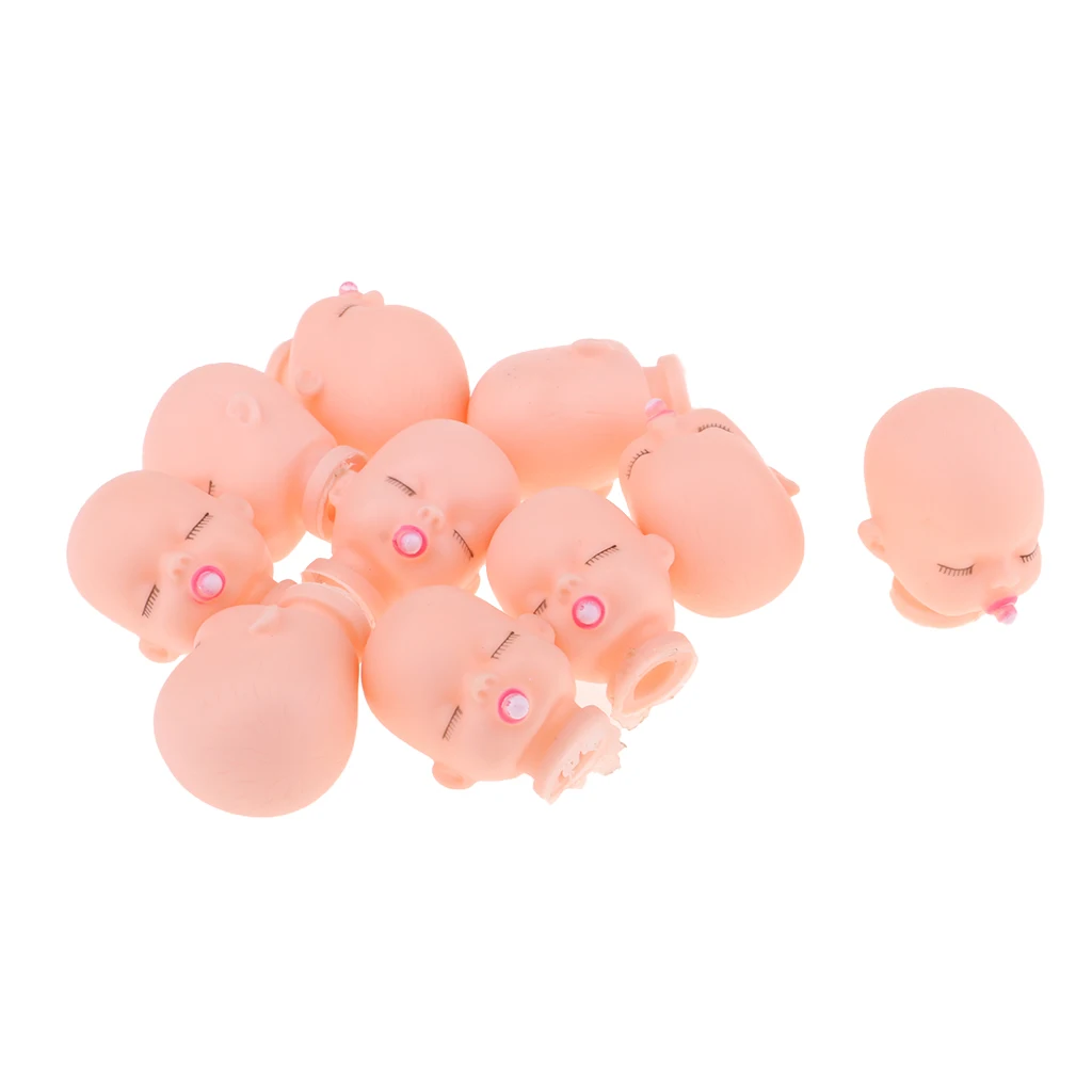 10pcs Mini Vinyl Sleeping Baby Doll Head For Licca Doll DIY Supplies Knitting Keychain Keyring Hanging