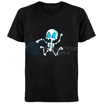 

100% cotton funny horror electronic glowing t-shirt LED light up el panel t shirt music activated flashing el panel t-shirt