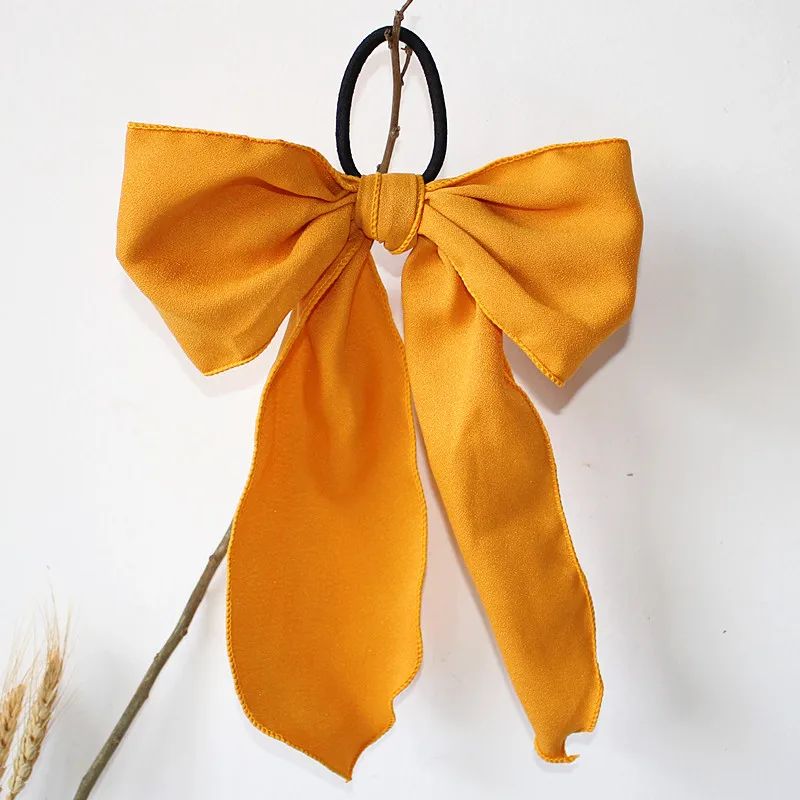 

Women Retro Solid Big Bowknot Elastic Hair Band Premium Polyester Scarf Hair Ties Handmade Ponytail Boho Headband Sweet Scrunchy
