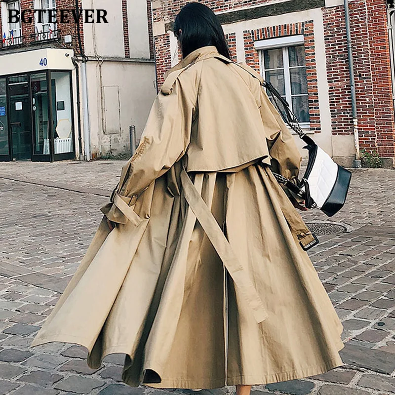 BGTEEVER Stylish Turn-down Collar Trench Coats Women Oversize Long Female Windbreaker Vintage Loose Overcoats Femme