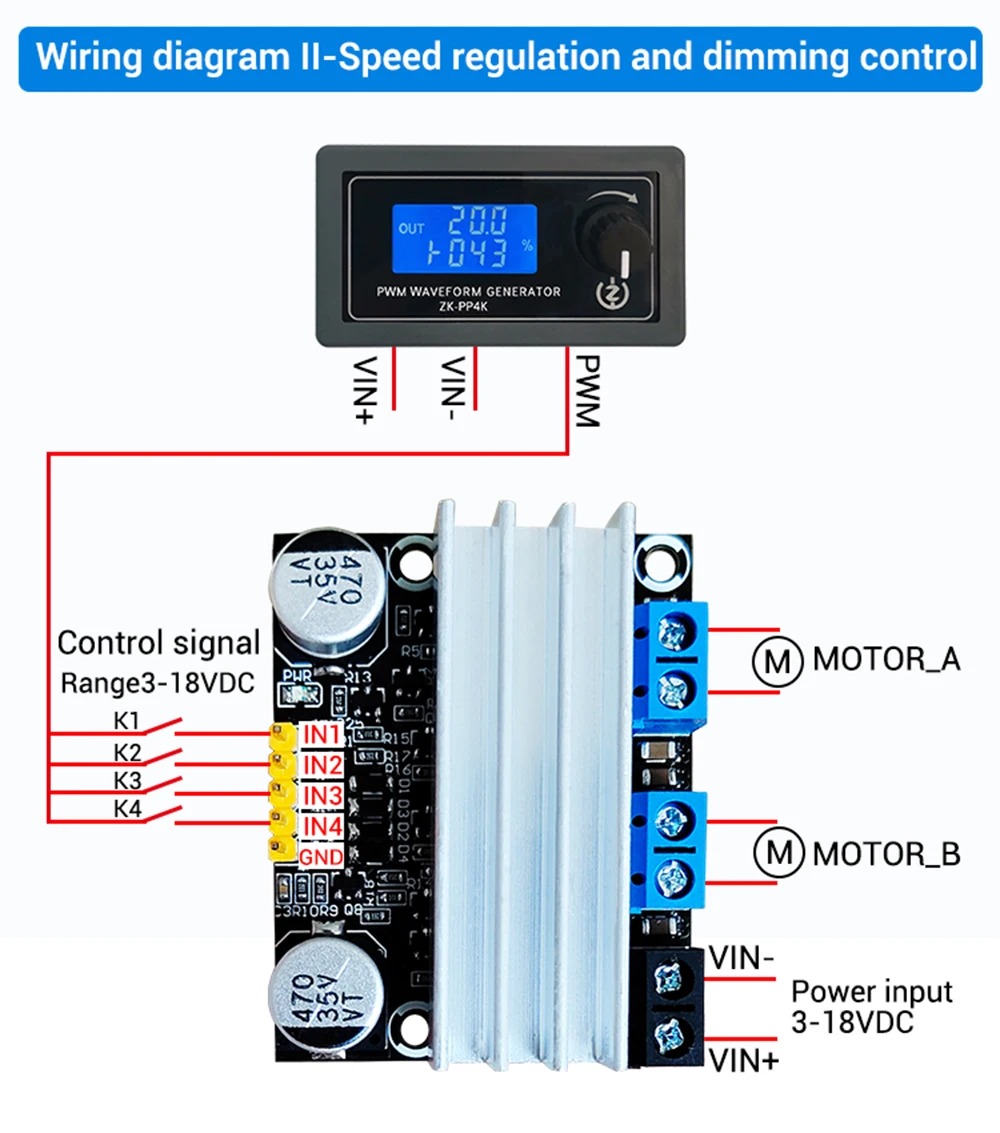 10A 3-18V DC Motor Drive Module Reversing PWM Speed Dual H Bridge